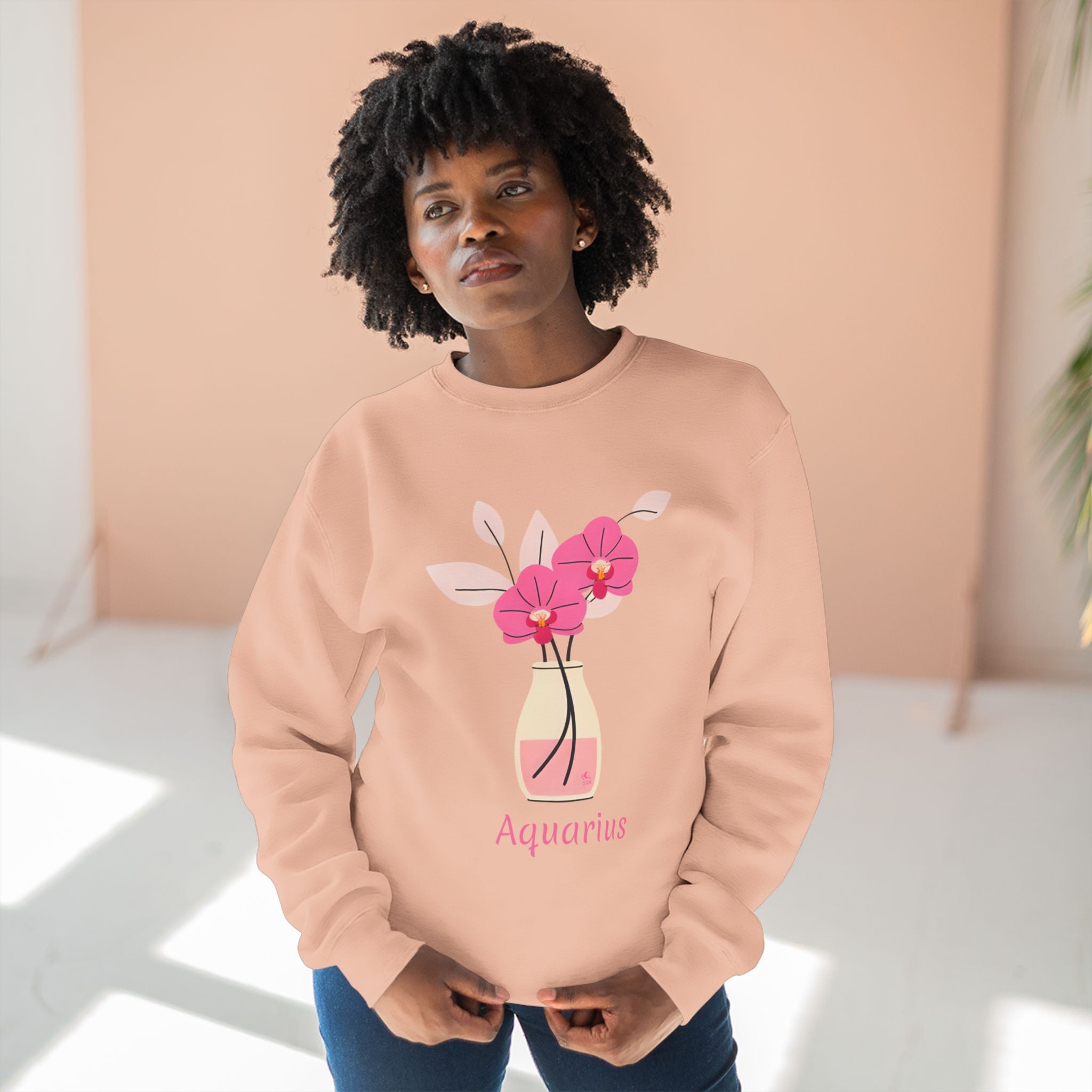 Give Me My Flowers Aquarius Crewneck Pink Starburst